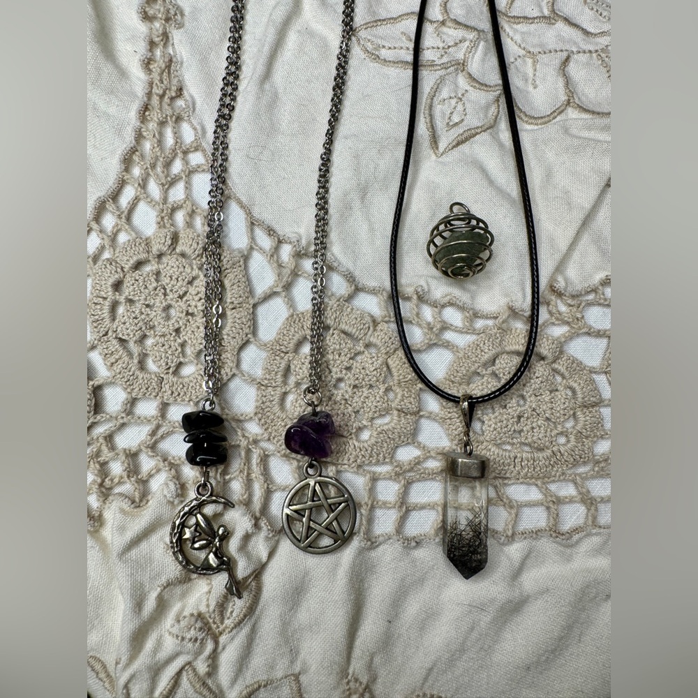 Moldavite & Crystal Pendant Necklace Set